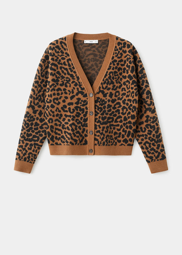 Leopard knit cardigan — Medium Brown