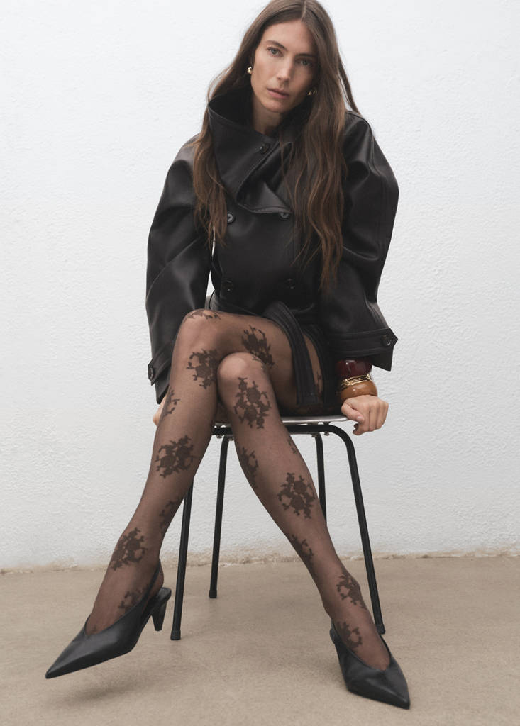 Fine jacquard stockings — Chocolate