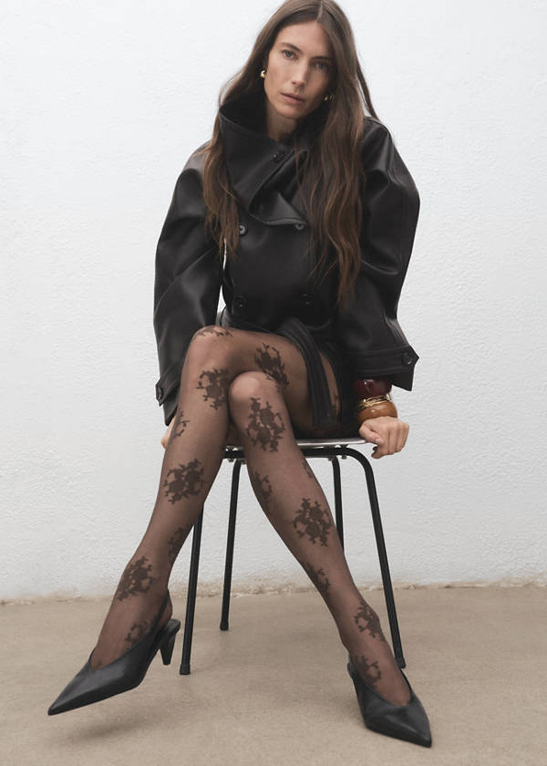 Fine jacquard stockings — Chocolate