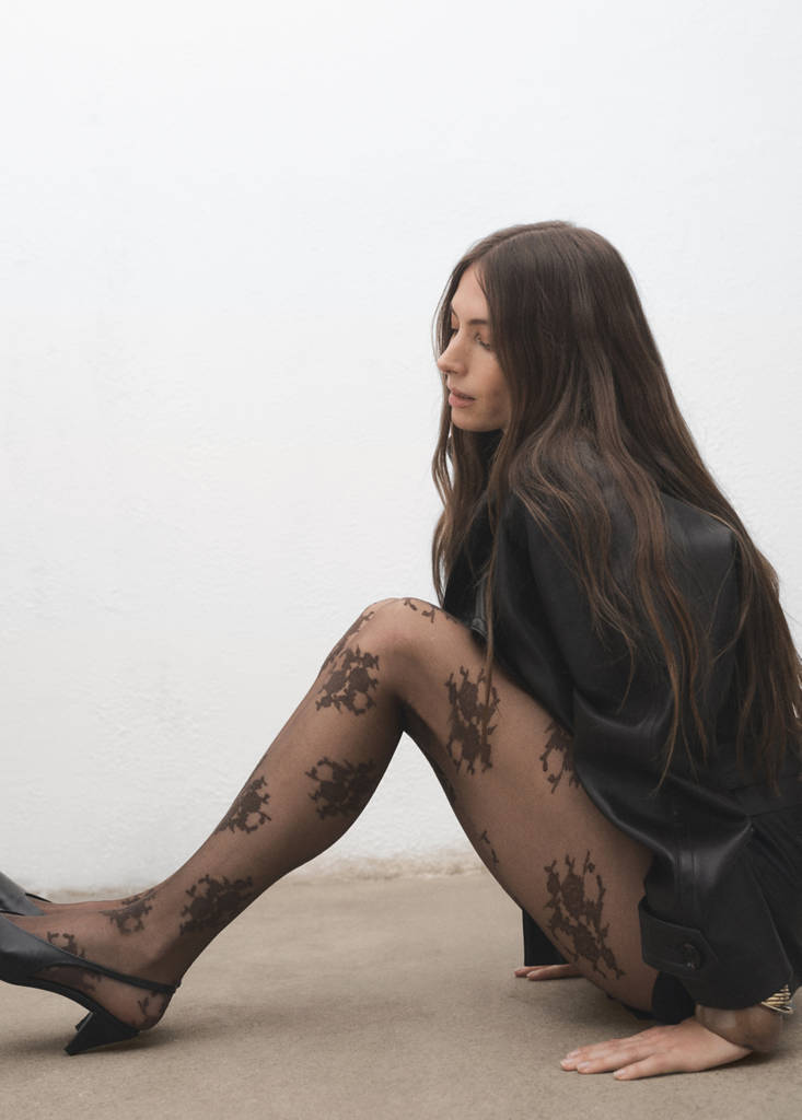 Fine jacquard stockings — Chocolate