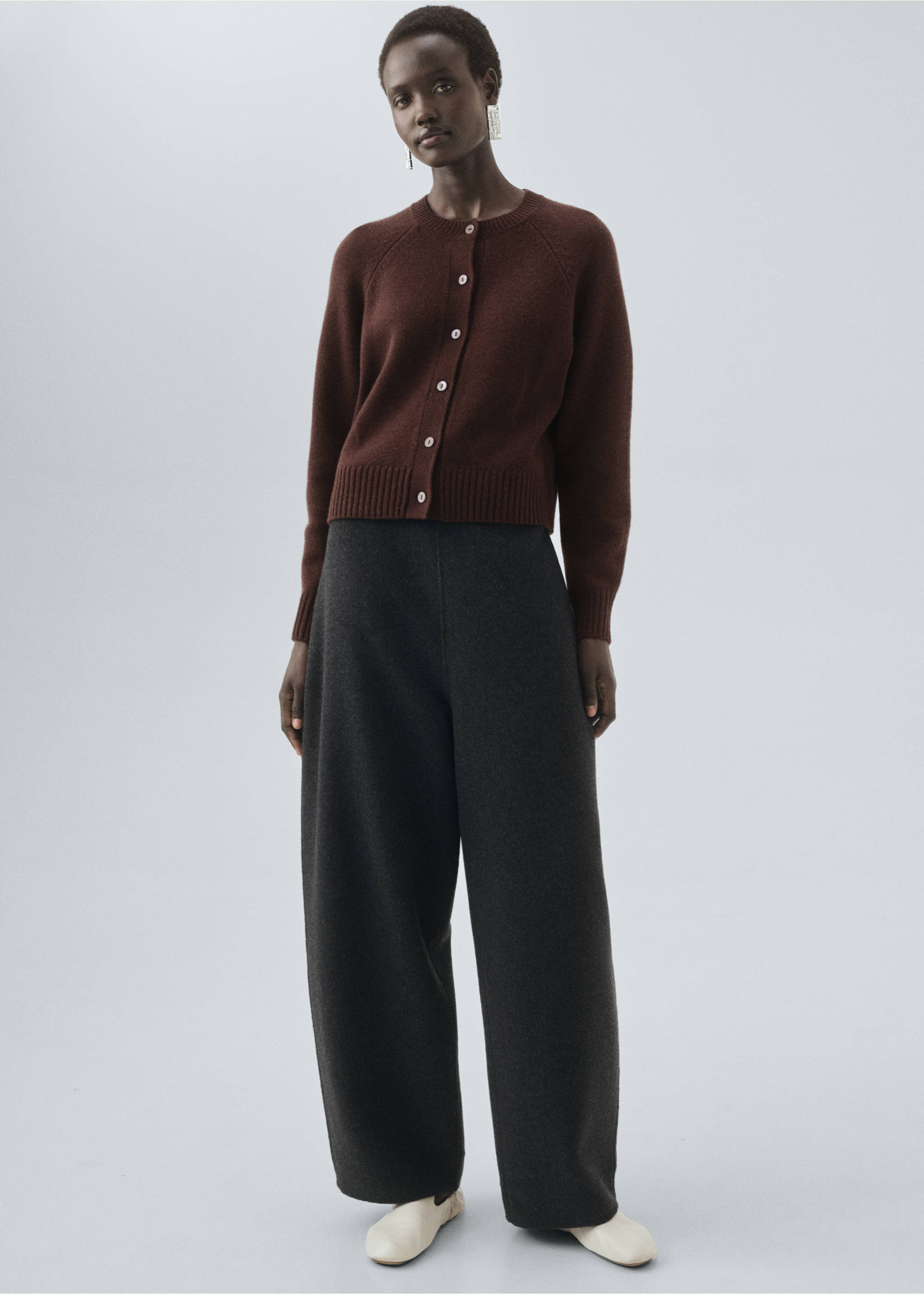 Chunky knit wool-blend cardigan - General plane, Chocolate. Ref: 17056352-00.