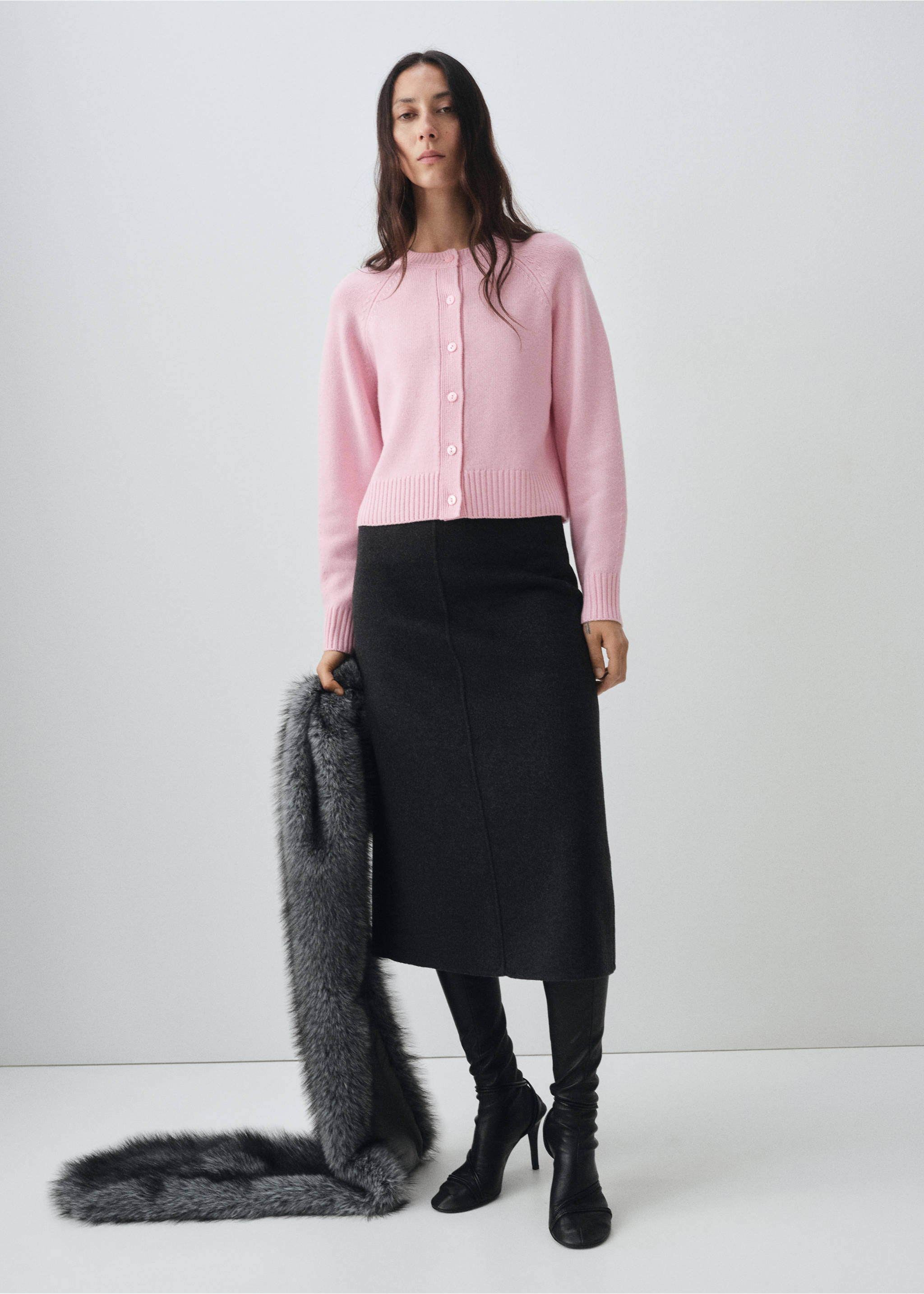 Chunky knit wool-blend cardigan - General plane, Pink. Ref: 17056352-00.