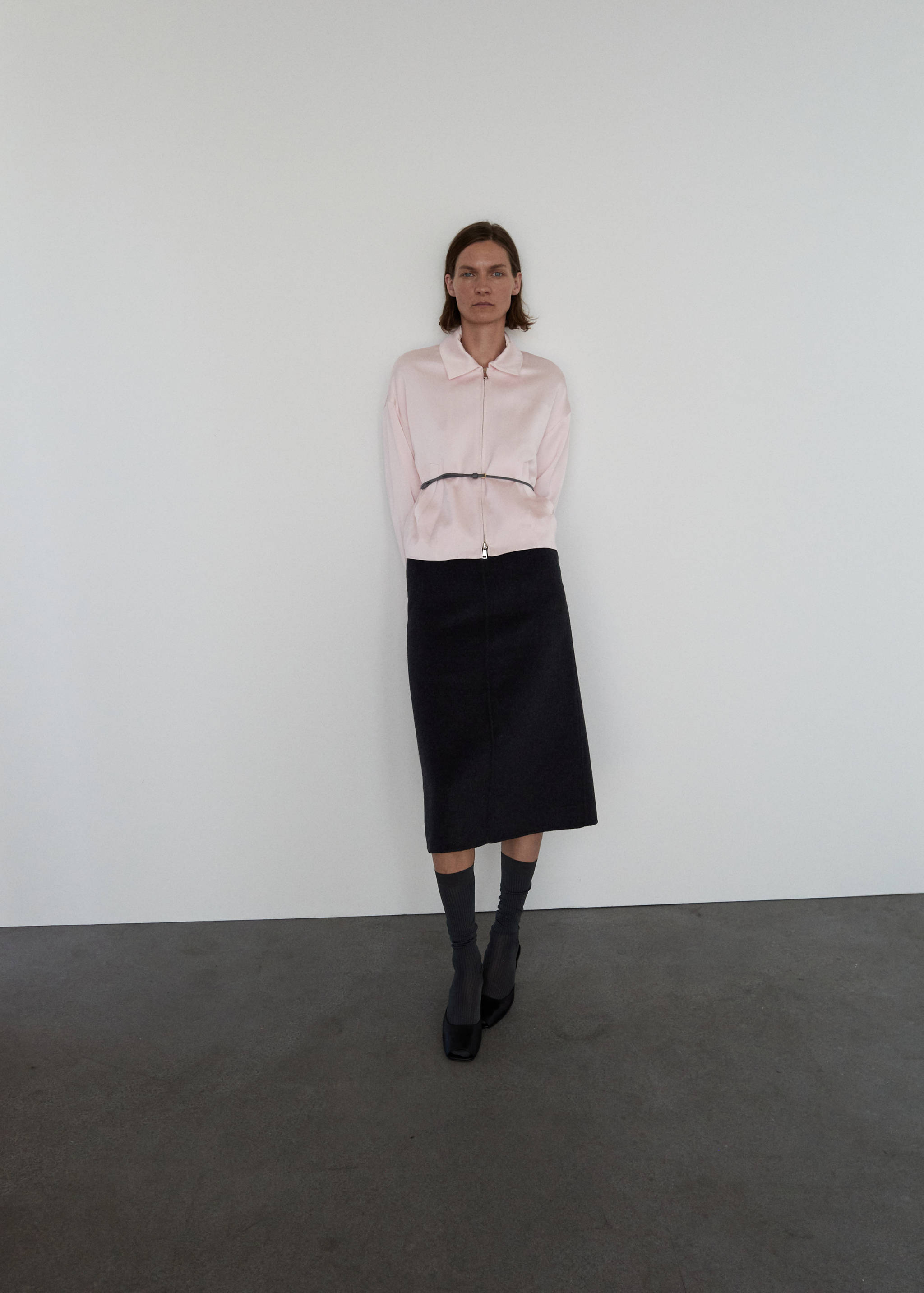 Satin jacket with zipper - General plane