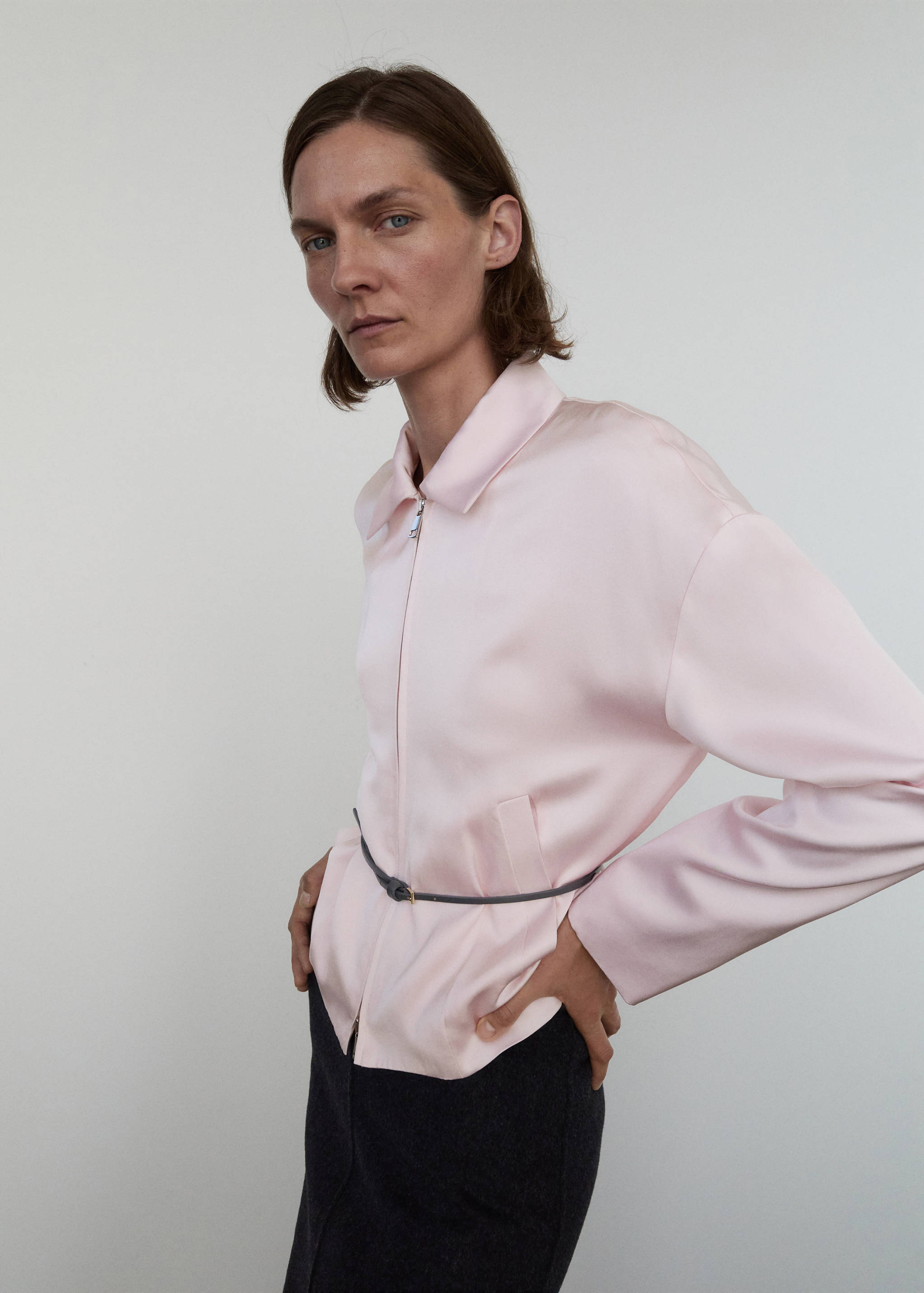 Satin jacket with zipper - Medium plane