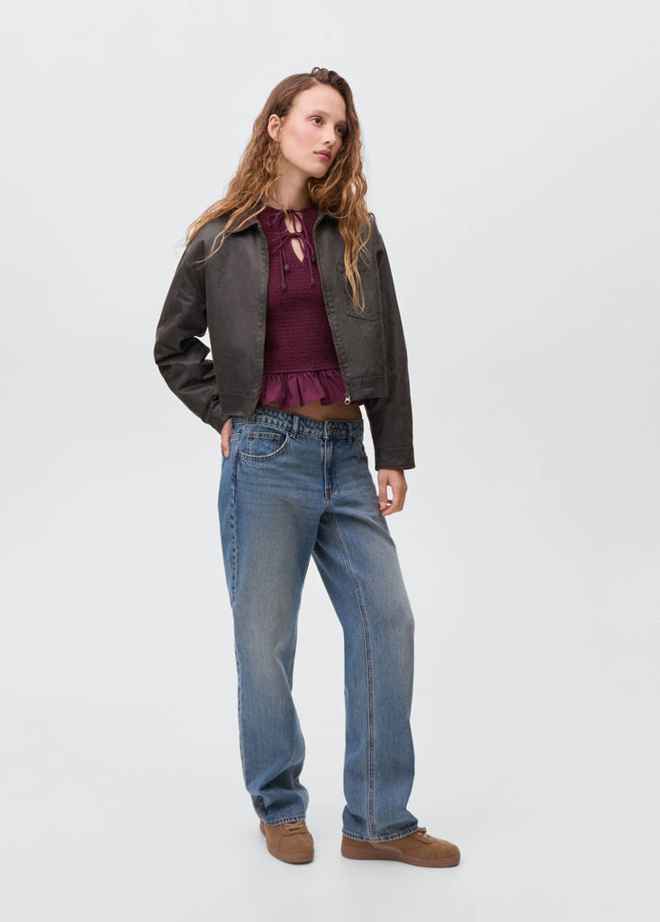 Leather-effect biker jacket — Brown