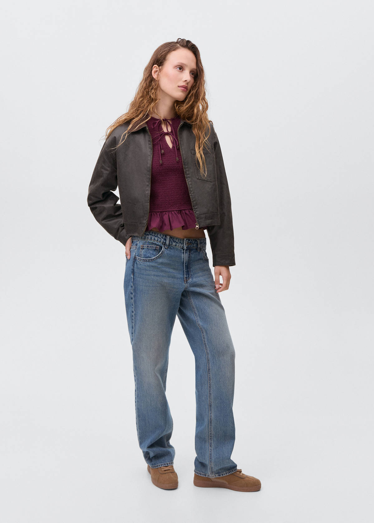 Leather-effect biker jacket — Brown