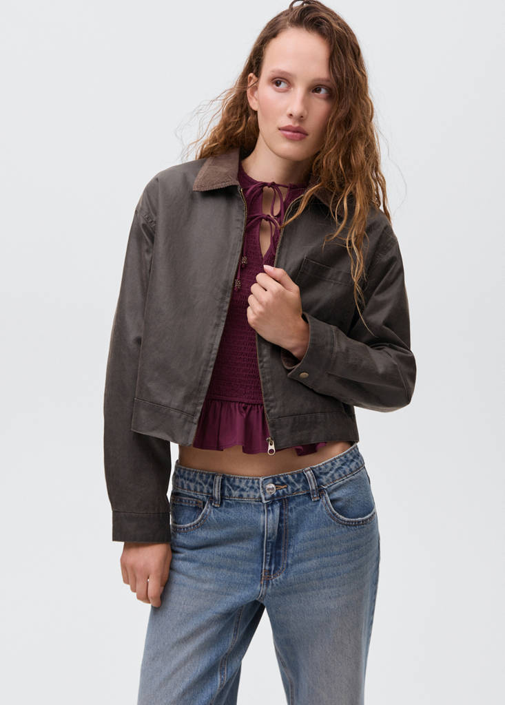 Leather-effect biker jacket — Brown