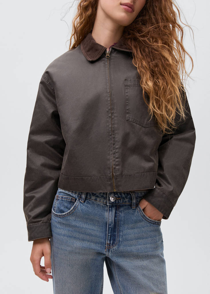 Leather-effect biker jacket — Brown