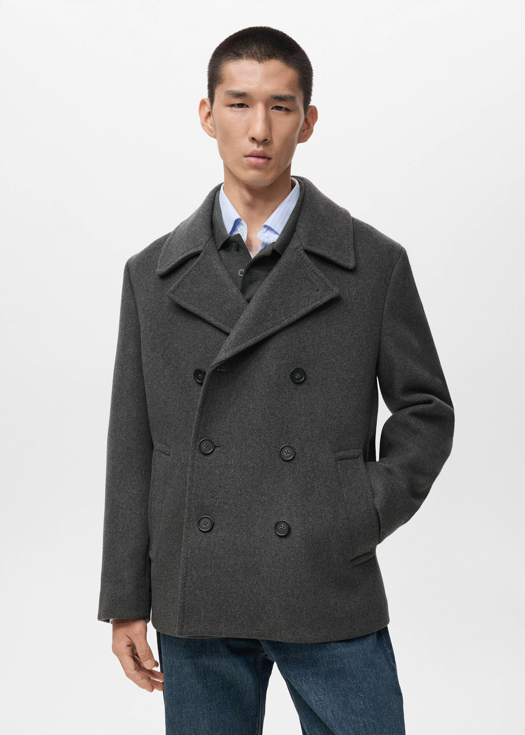 Wool double-breasted coat with buttons - Medium plane
