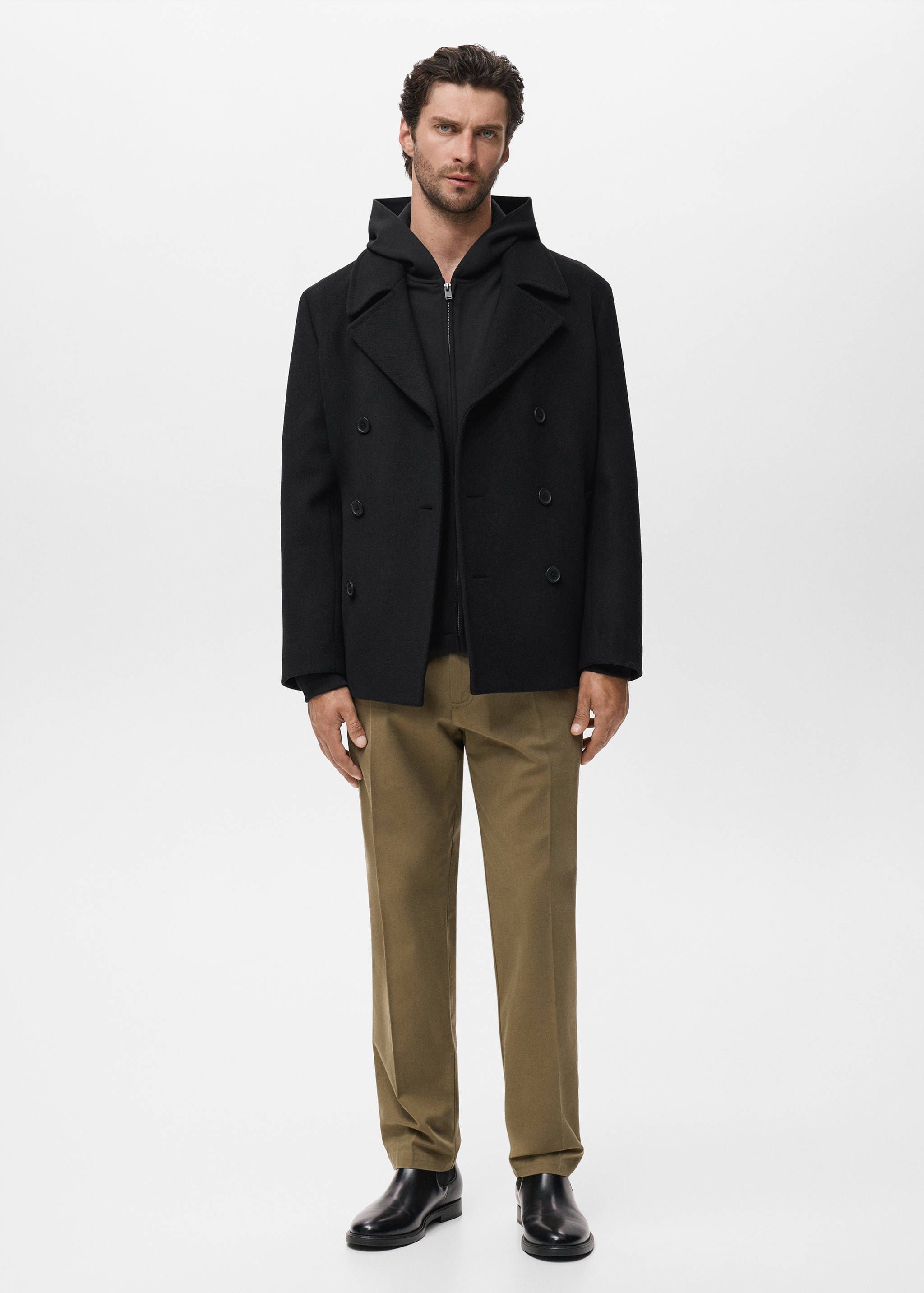 Wool double-breasted coat with buttons - General plane