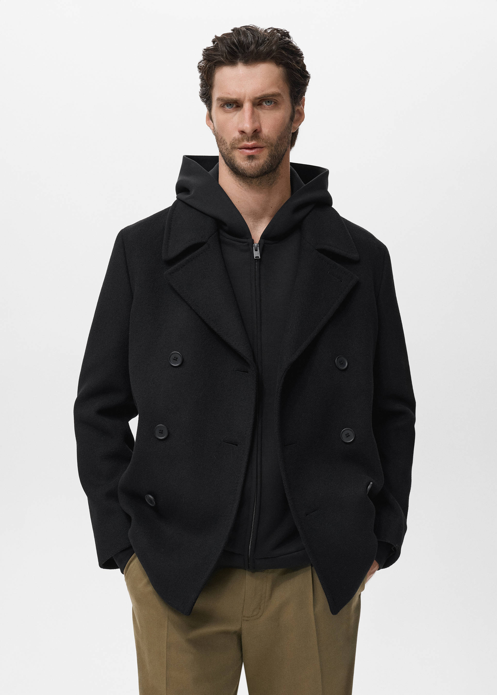Wool double-breasted coat with buttons - Medium plane