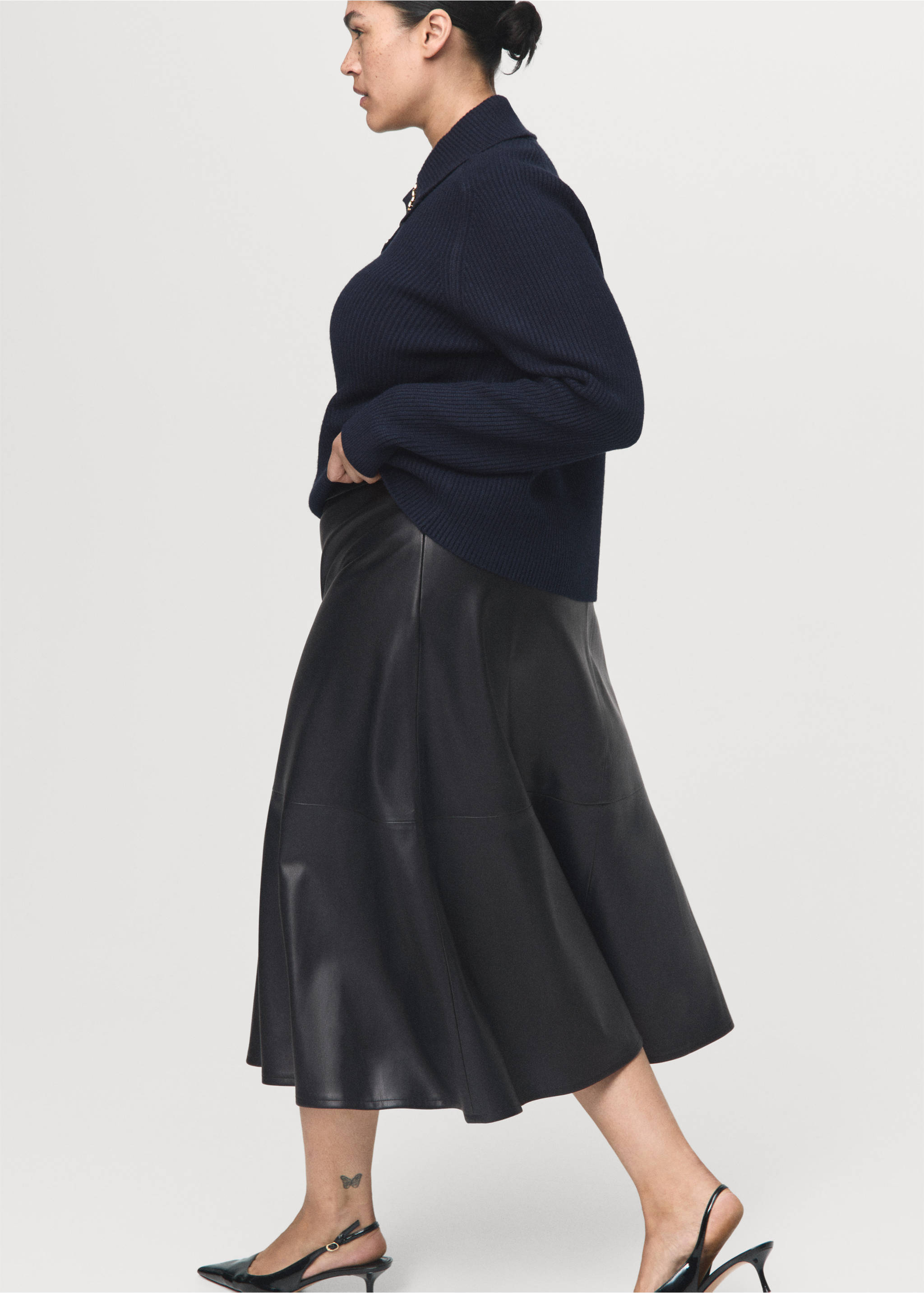 Jupe midi cuir synthétique - Détail de l'article 5, Noir. Ref: 17056723-00.