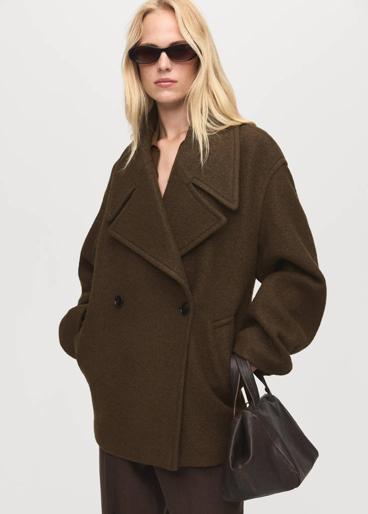 Oversized wool coat with maxi lapels — Khaki