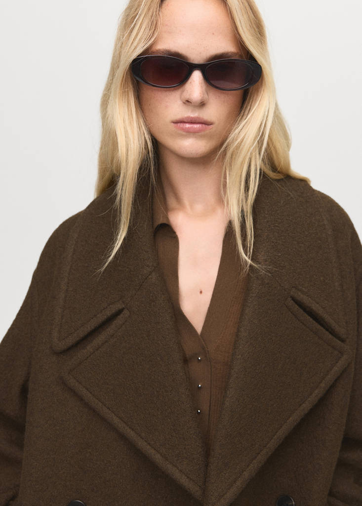 Oversized wool coat with maxi lapels — Khaki