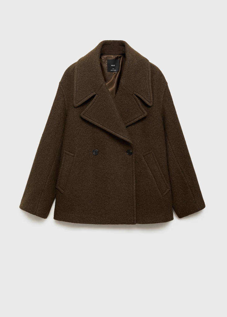Oversized wool coat with maxi lapels — Khaki