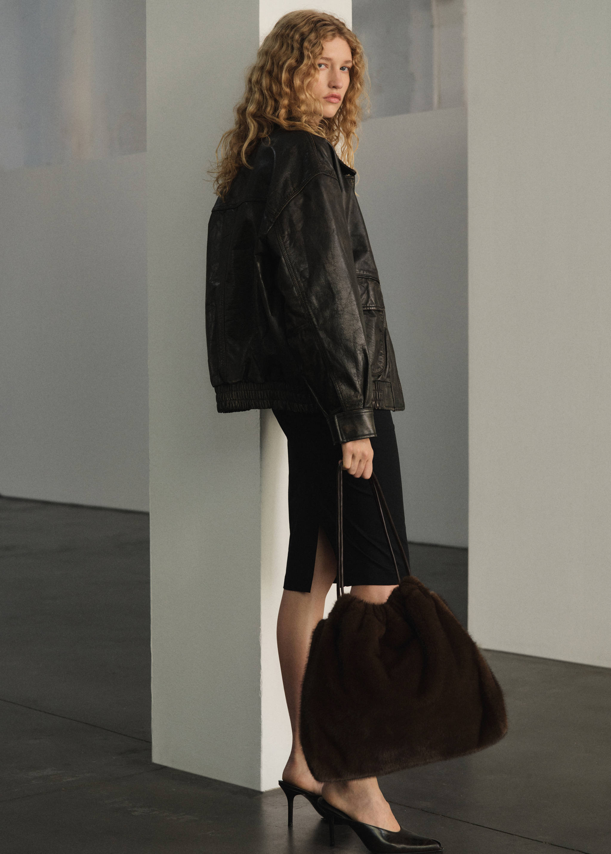 Faux-fur shoulder bag - Medium plane