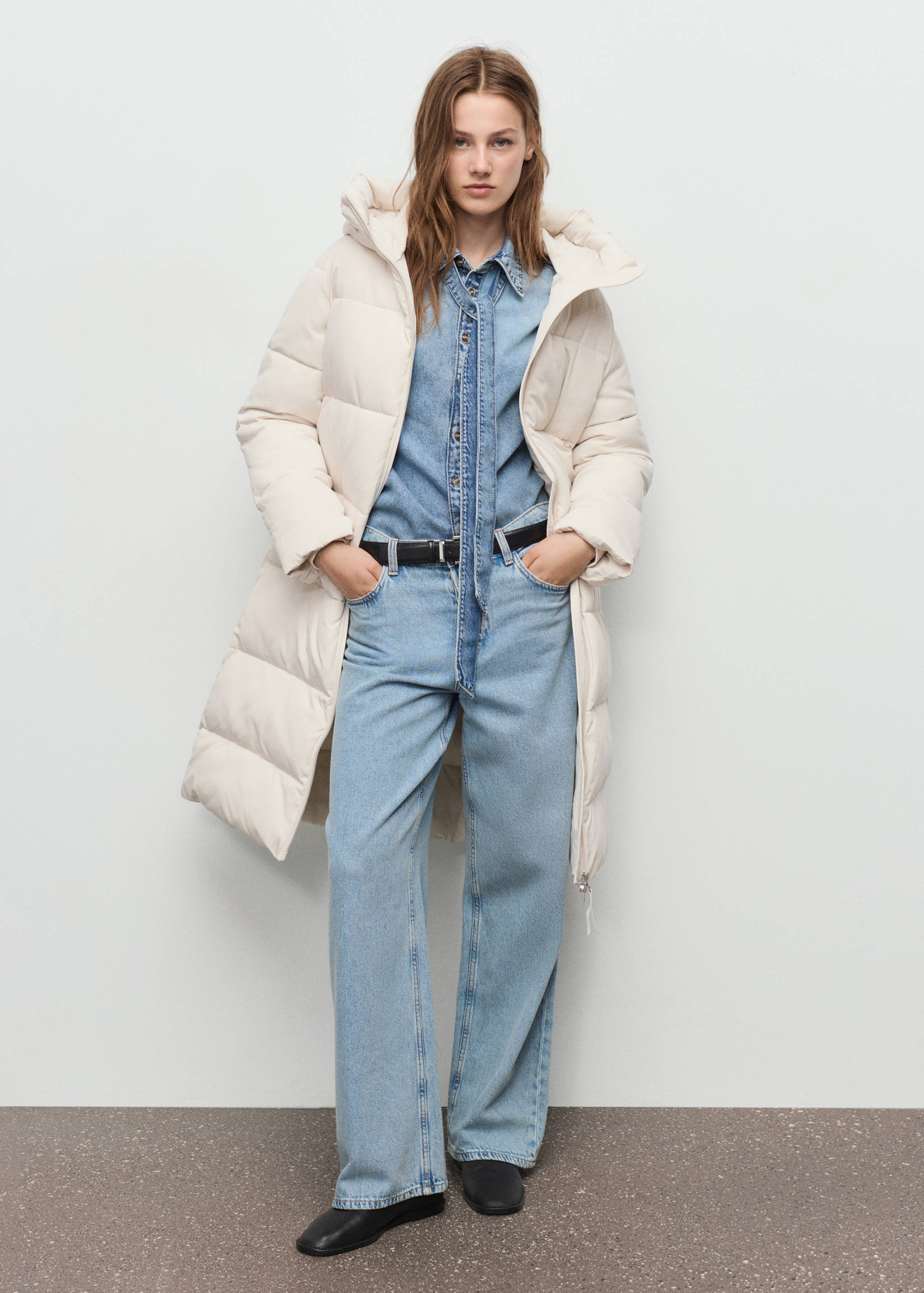 Anorak long matelassé capuche - Plan général