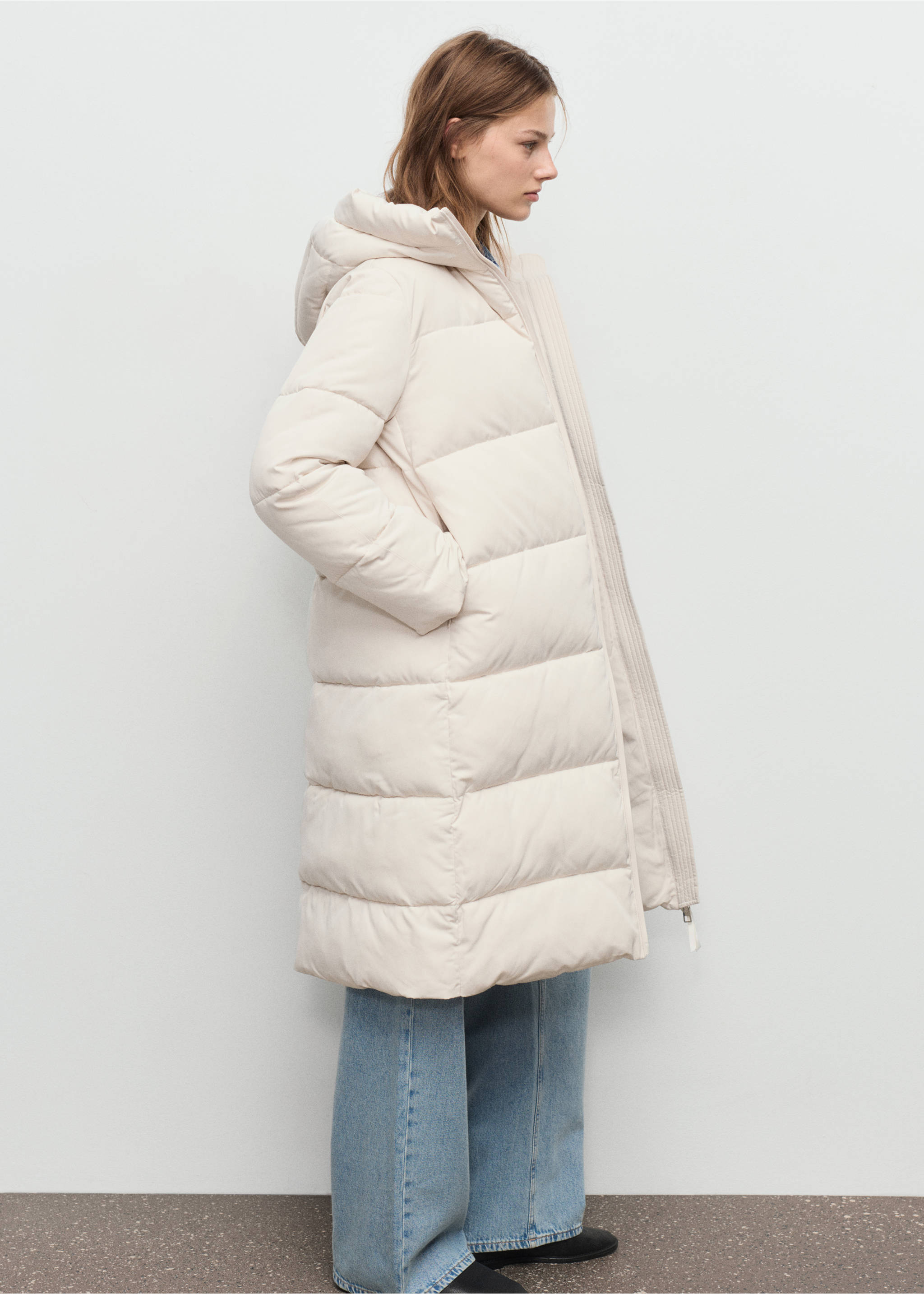 Anorak long matelassé capuche - Détail de l'article 2, Blanc cassé. Ref: 17057131-00.