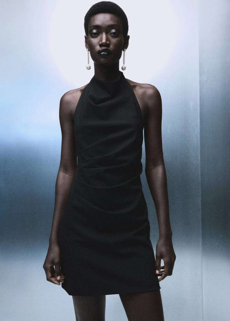 Halter neck ruched dress — Black