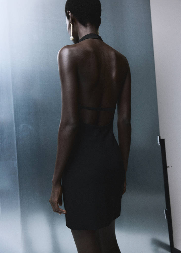 Halter neck ruched dress — Black