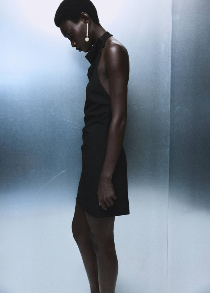 Halter neck ruched dress — Black