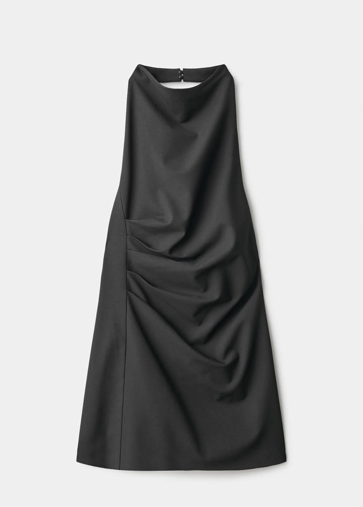 Halter neck ruched dress — Black