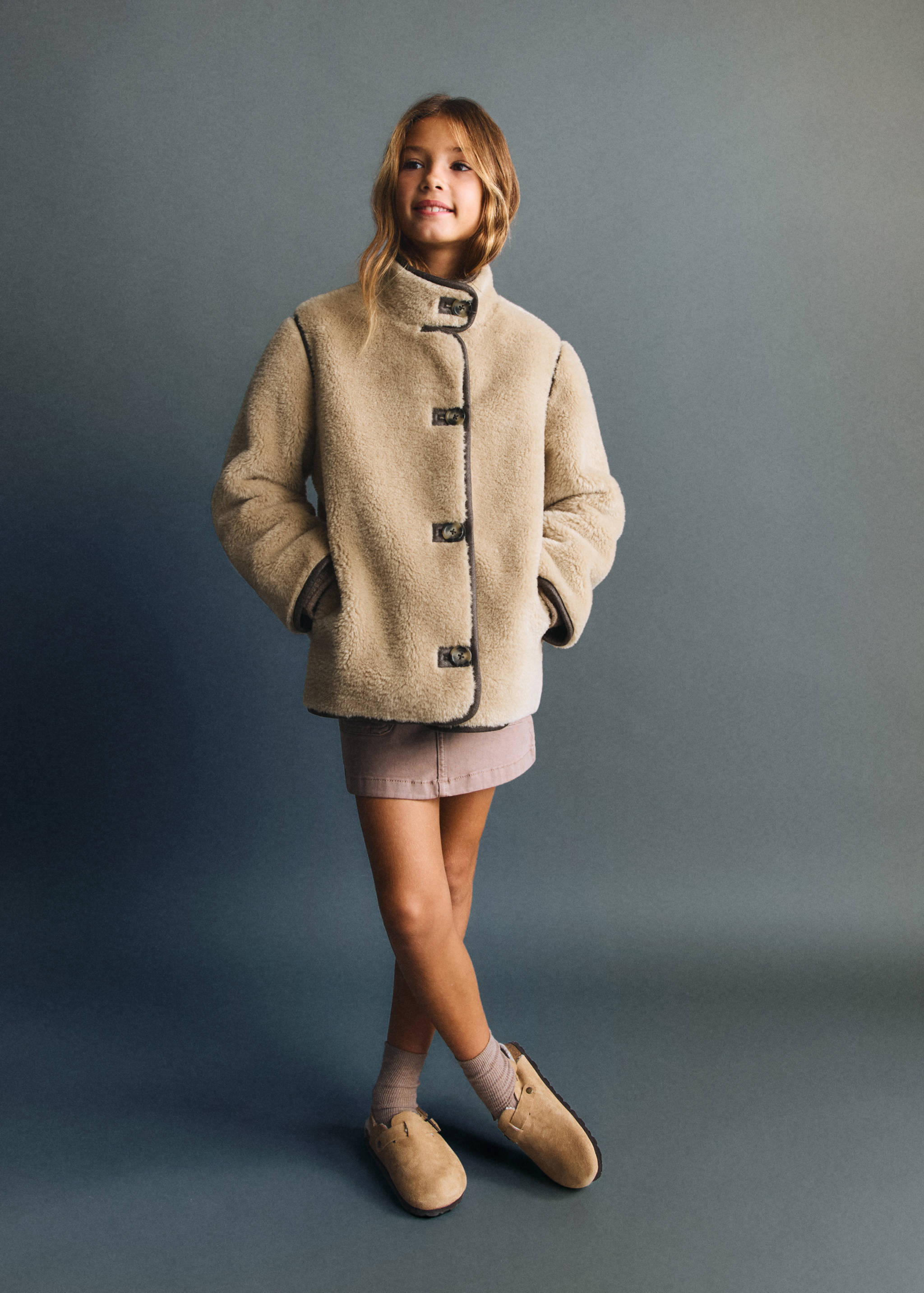 Faux-fur coat with buttons - General plane