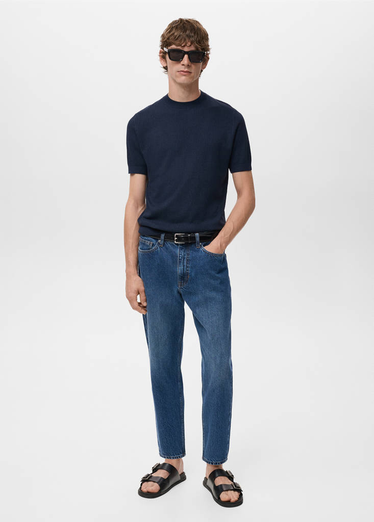 Ribbed  knit t-shirt — Navy