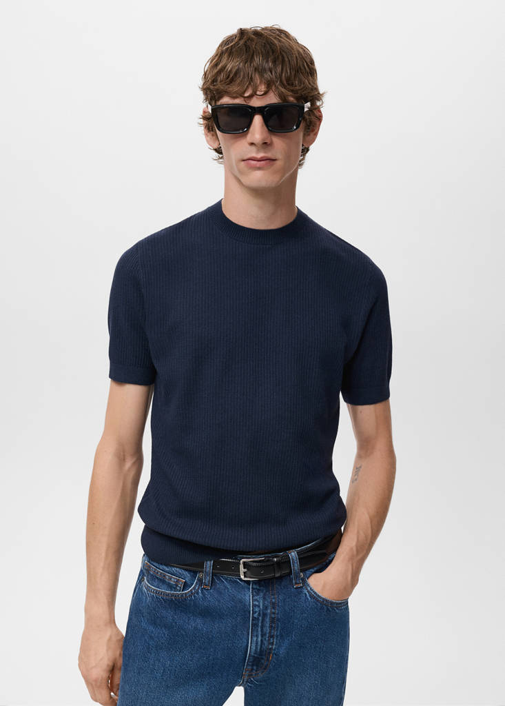 Ribbed  knit t-shirt — Navy