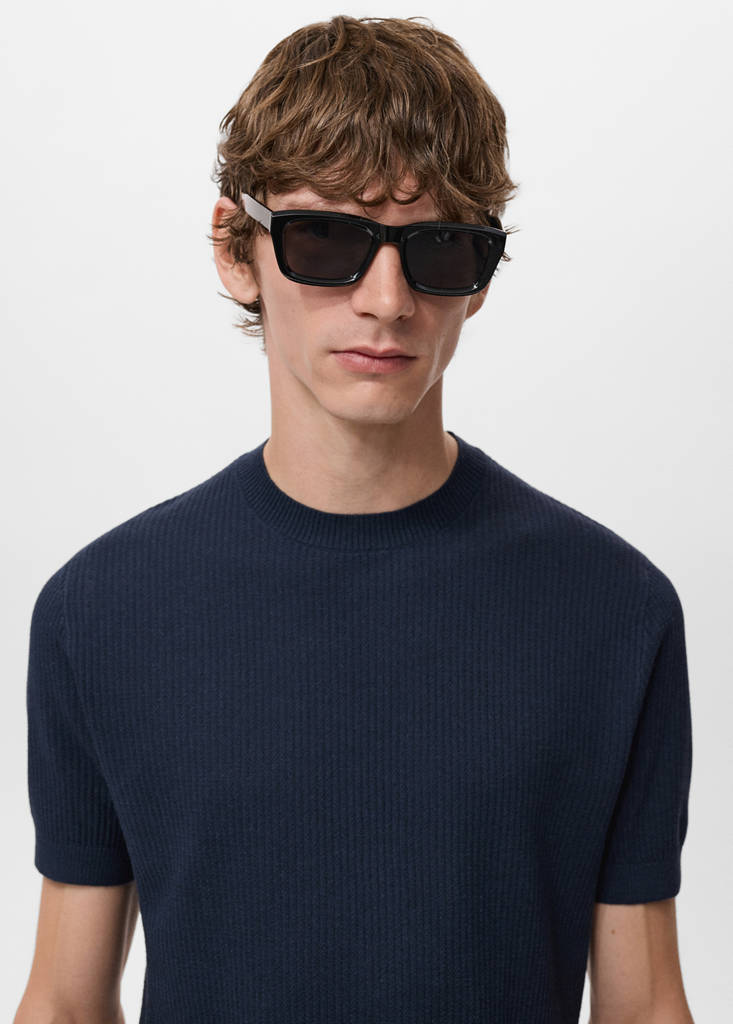 Ribbed  knit t-shirt — Navy
