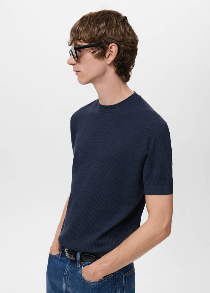 Ribbed  knit t-shirt — Navy