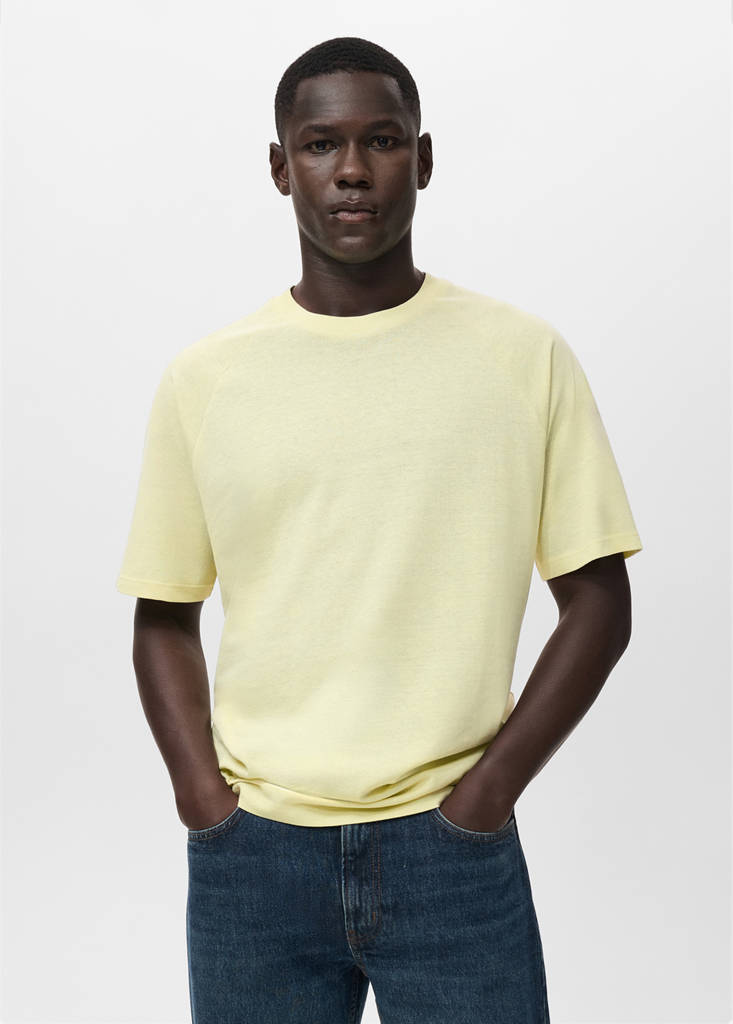 Relaxed-fit cotton-linen t-shirt — Neon Yellow