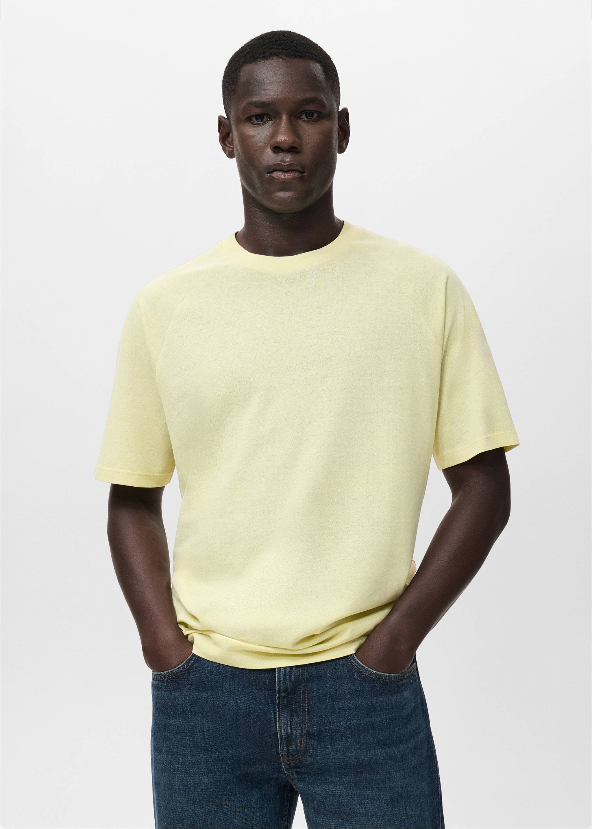 Camiseta algodón lino relaxed fit - Plano medio, Amarillo flúor. Ref: 17057767-00.