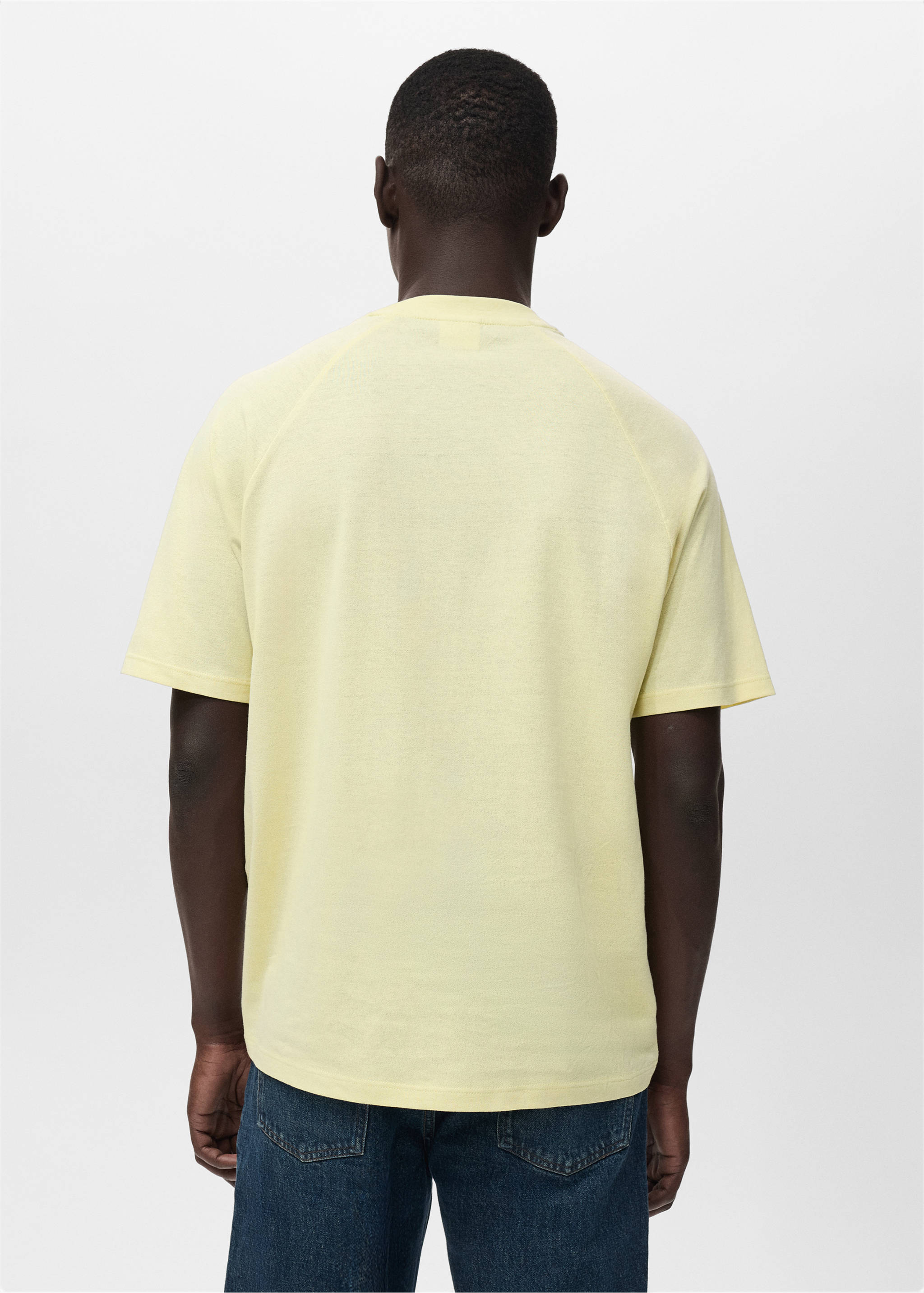 Camiseta algodón lino relaxed fit - Reverso del artículo, Amarillo flúor. Ref: 17057767-00.