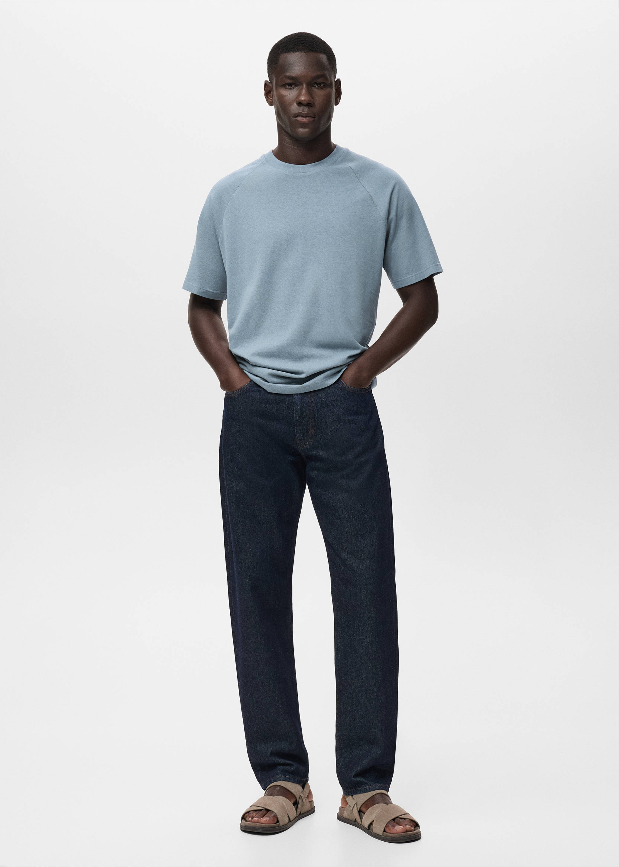 Camiseta algodón lino relaxed fit - Plano general, Azul indigo. Ref: 17057767-00.