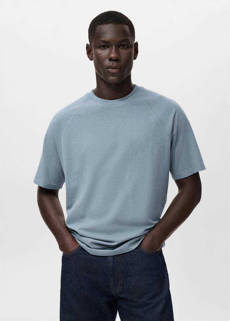 Relaxed-fit cotton-linen t-shirt — Indigo Blue