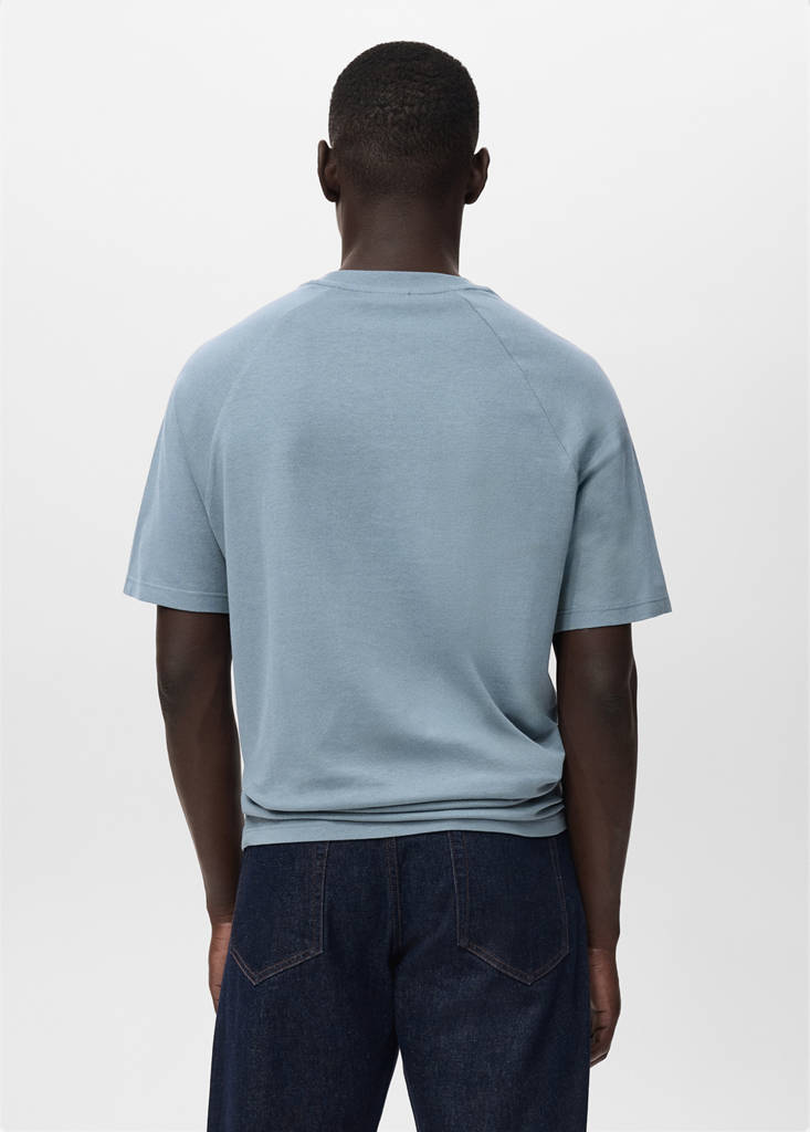 Relaxed-fit cotton-linen t-shirt — Indigo Blue