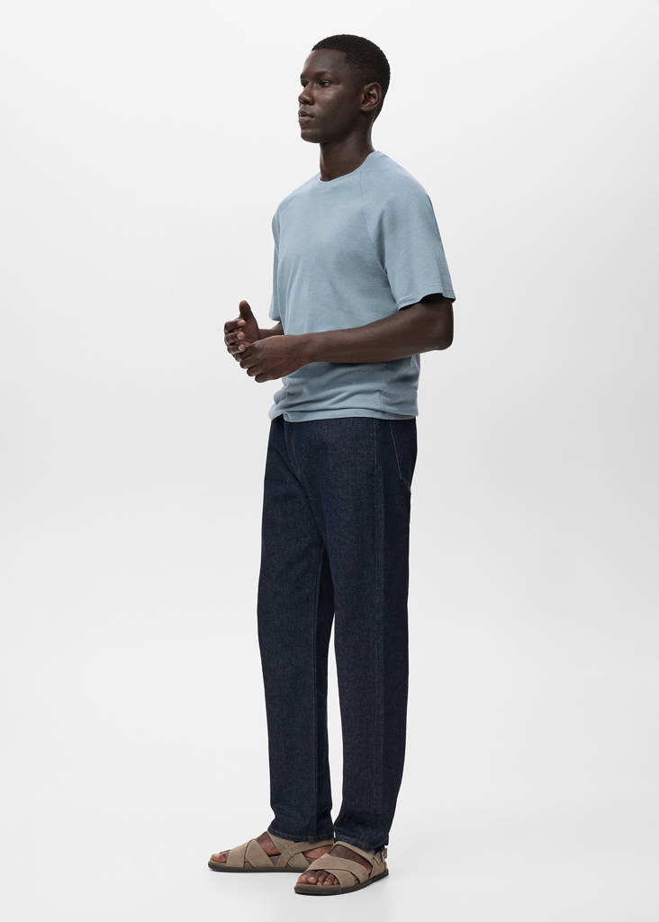 Relaxed-fit cotton-linen t-shirt — Indigo Blue