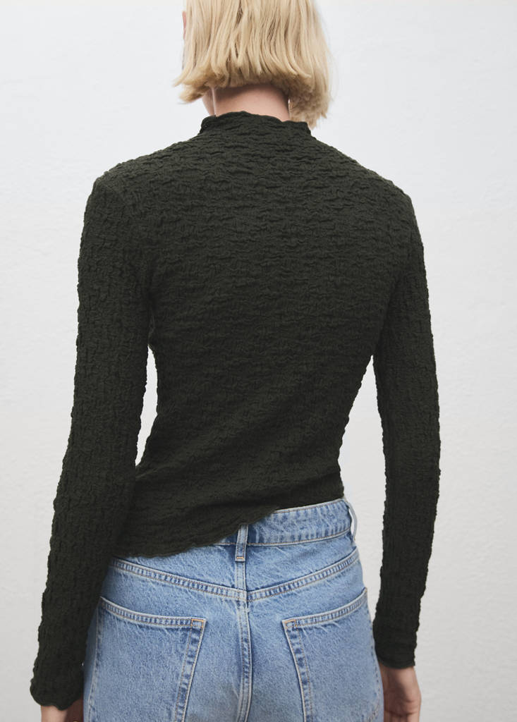 Textured crepe top — Khaki
