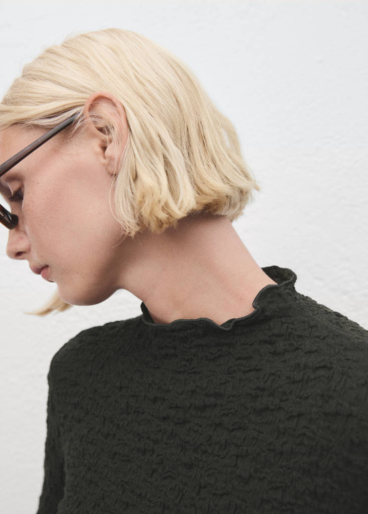Textured crepe top — Khaki