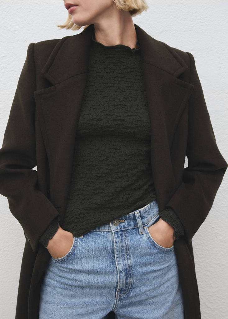 Textured crepe top — Khaki