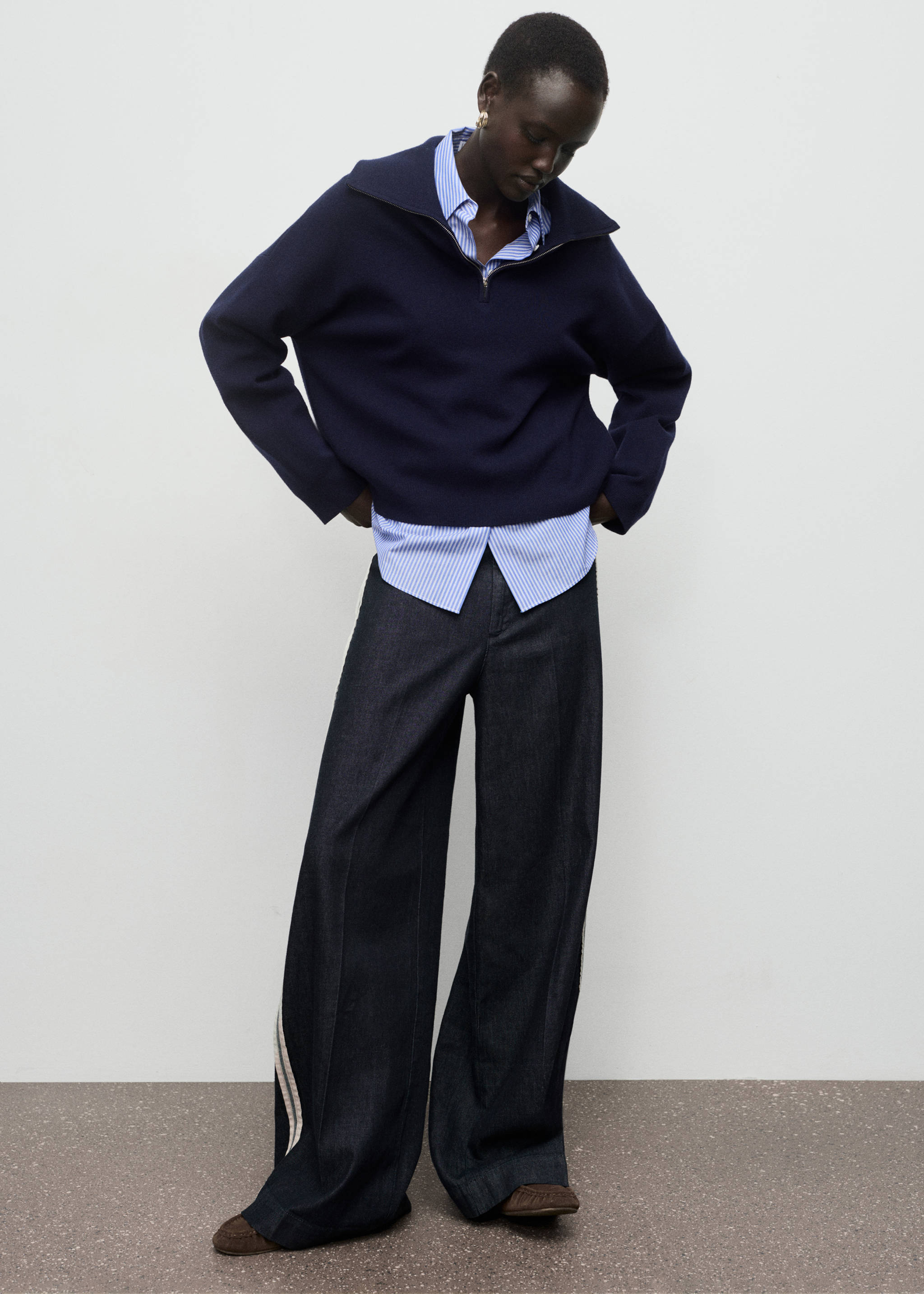 Wide leg striped jeans - General plane