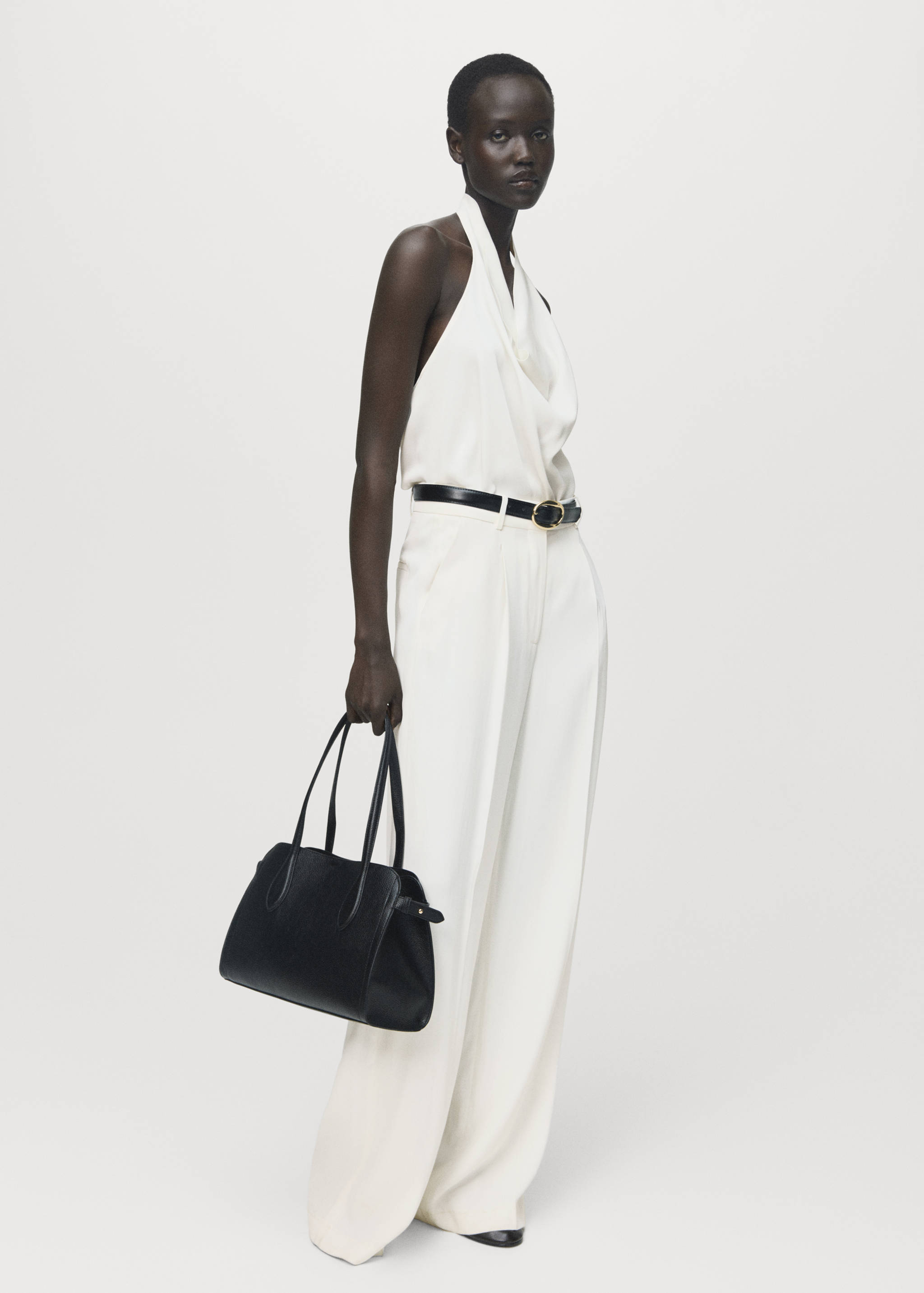 Satin blouse with draped neck - General plane