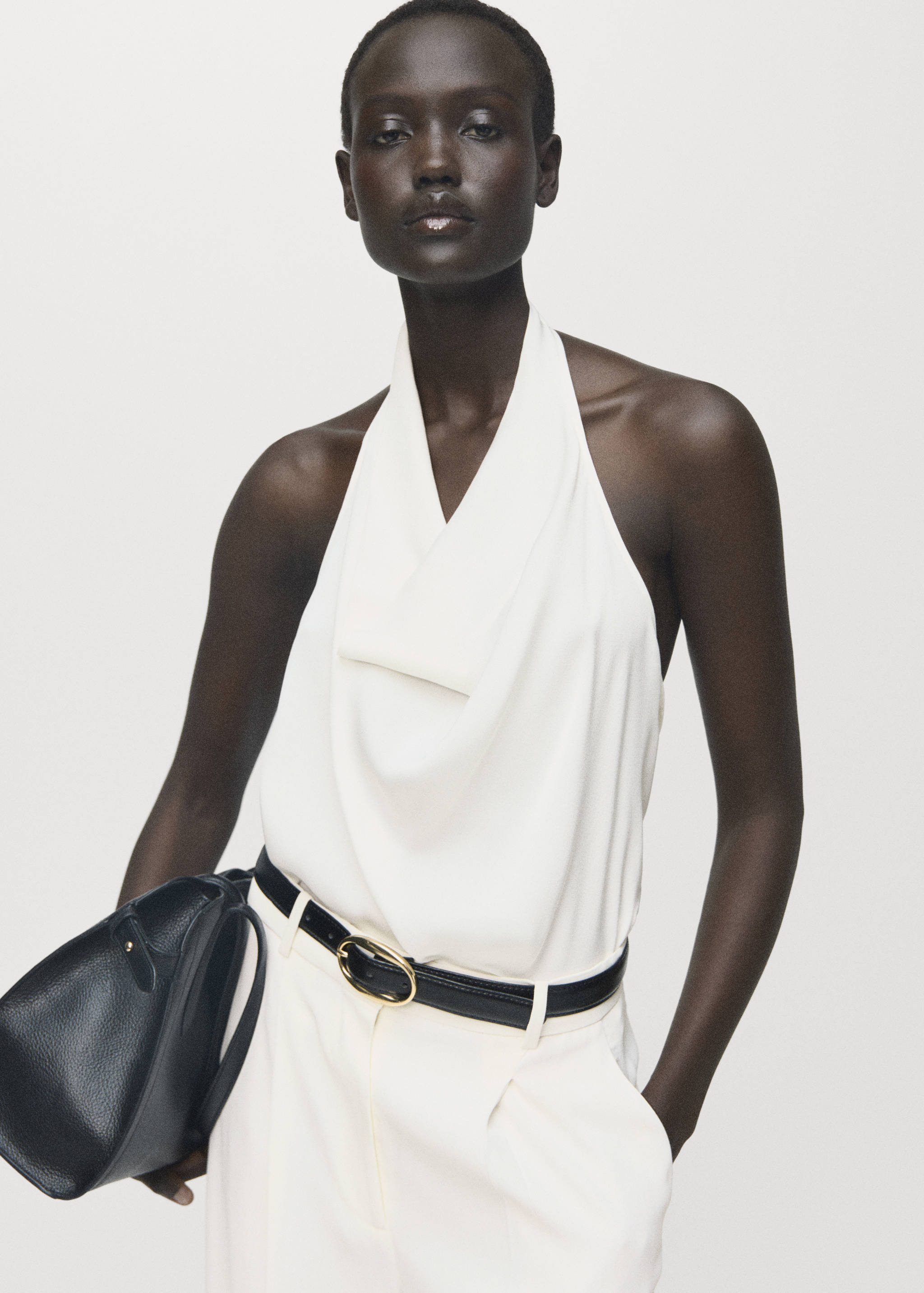 Satin blouse with draped neck - Medium plane