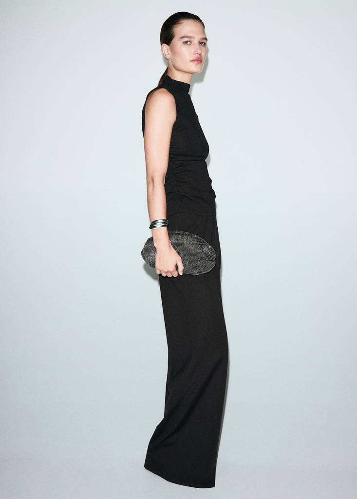 Ruched funnel-neck top — Black