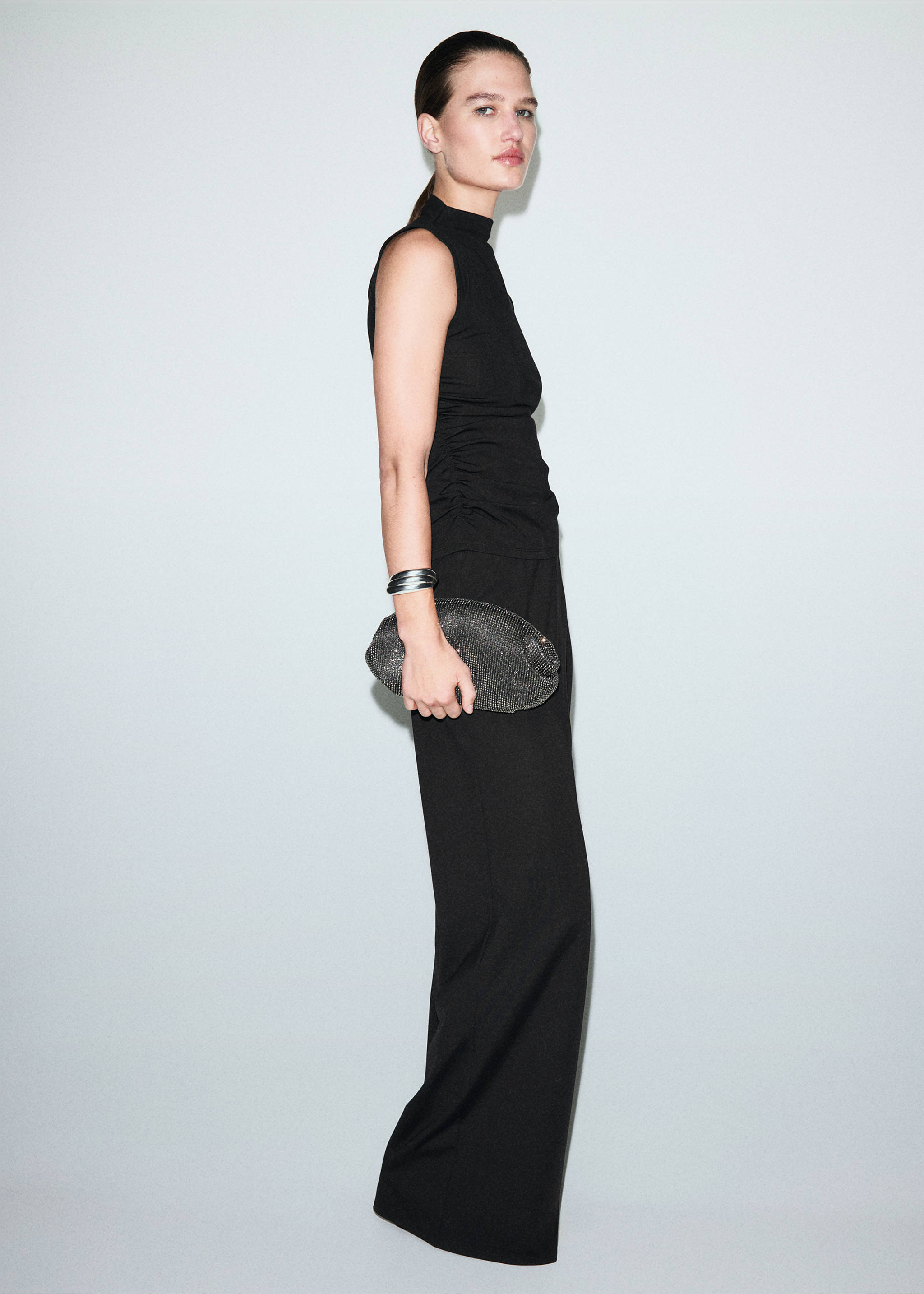 Top cuello perkins fruncidos - Plano general, Negro. Ref: 17057805-00.