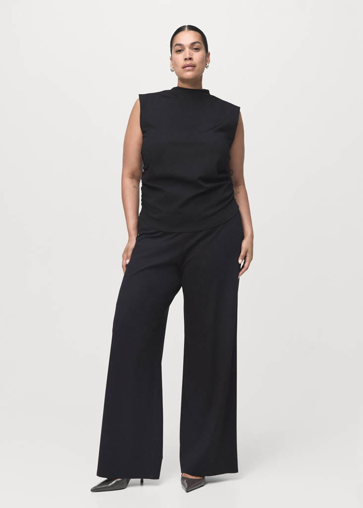 Ruched funnel-neck top — Black