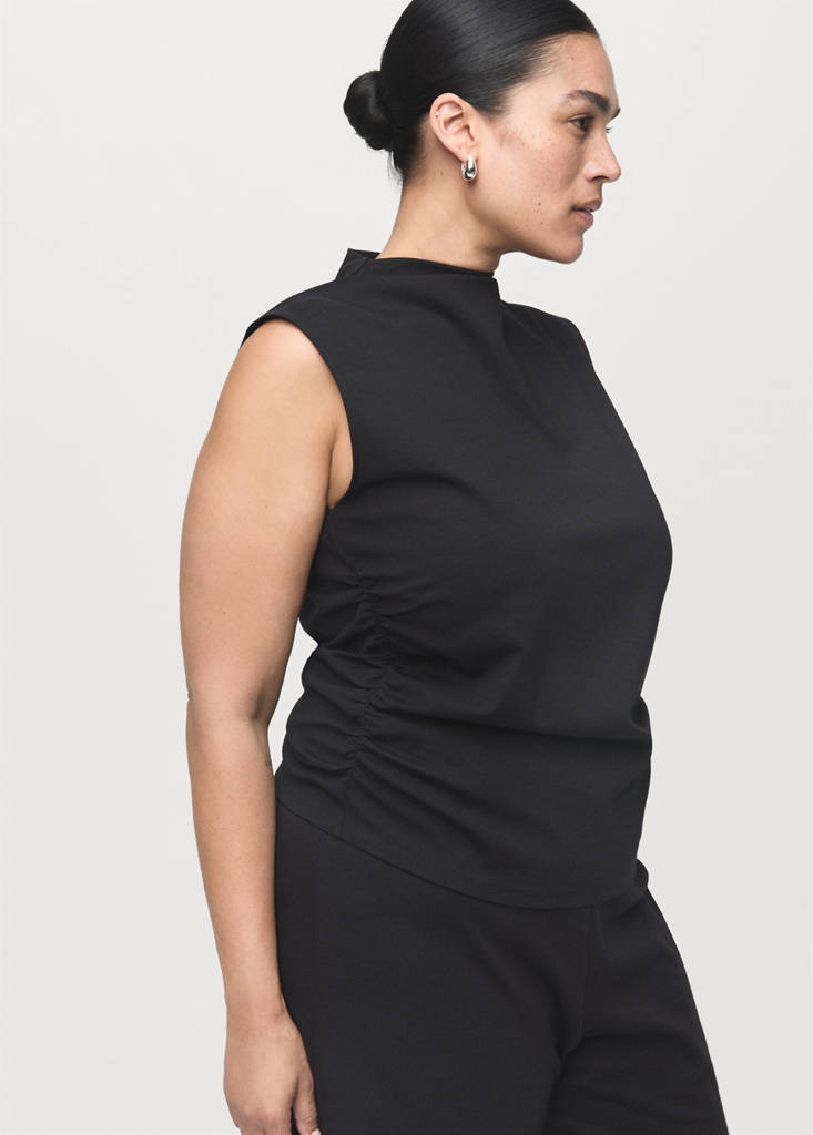 Ruched funnel-neck top — Black