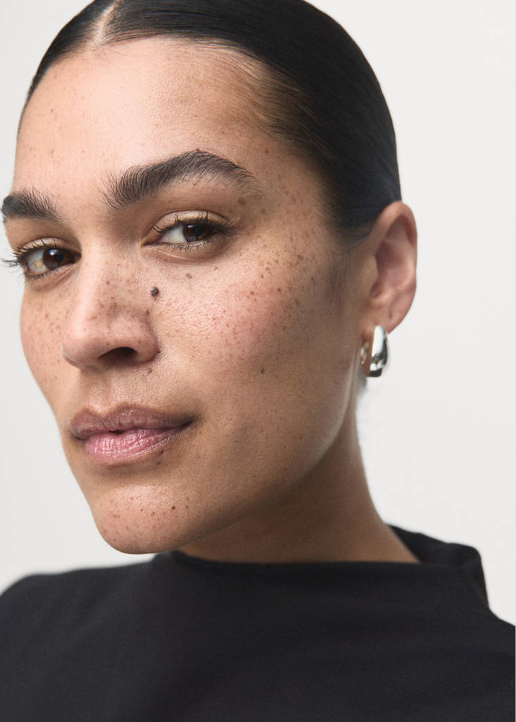 Ruched funnel-neck top — Black