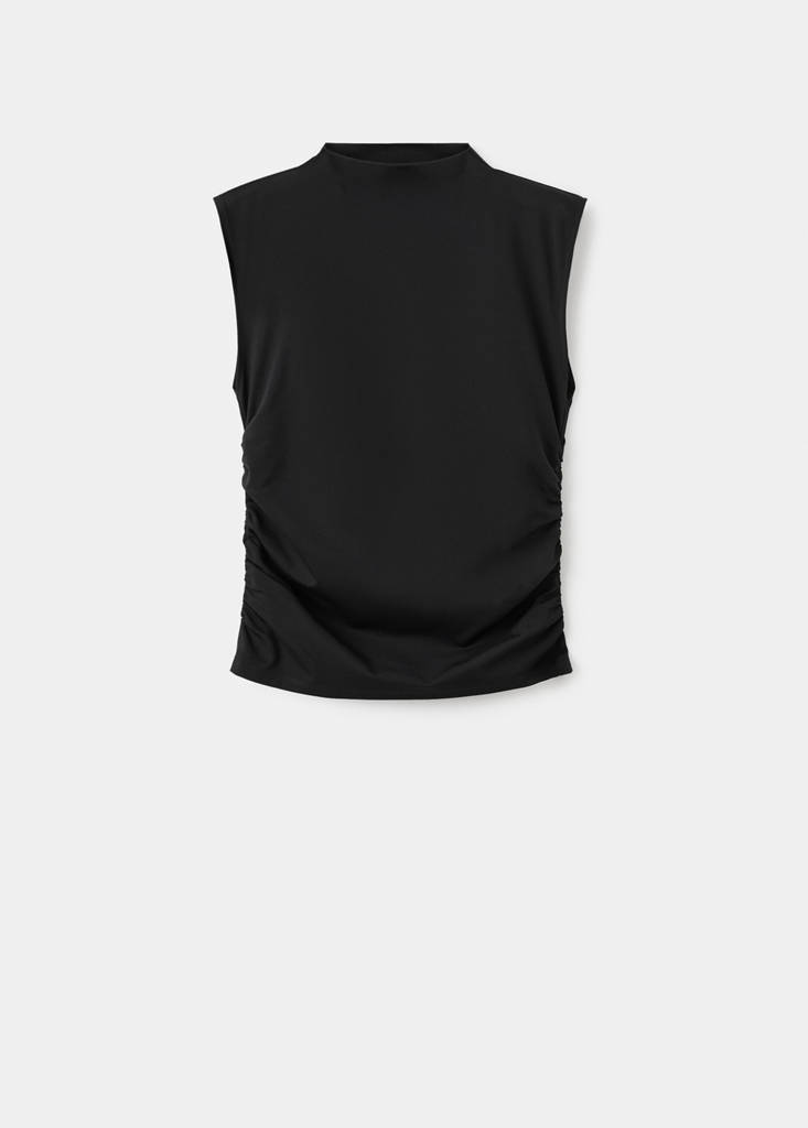 Ruched funnel-neck top — Black